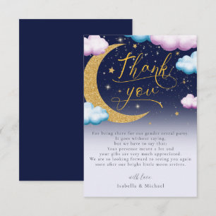 Over the Moon Gender Reveal Thank You Card