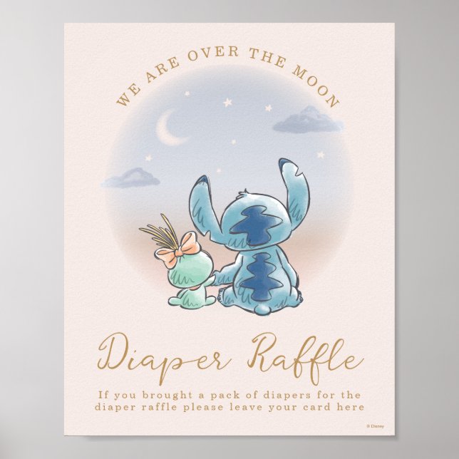 Over the Moon - Girl Baby Shower Diaper Raffle Poster (Front)