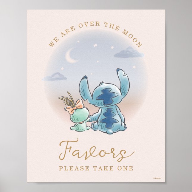 Over the Moon - Girl Baby Shower Favours Poster (Front)