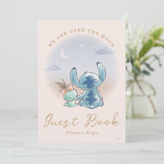 Over the Moon - Girl Baby Shower Guest Book Invitation (Standing Front)