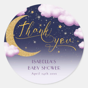 Over the Moon Girl Baby Shower Thank You Classic Round Sticker