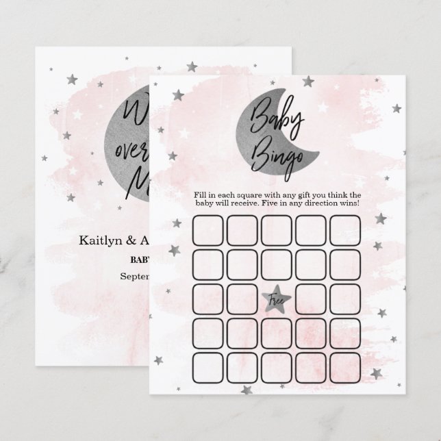 Over The Moon | Girls Baby Shower Bingo (Front/Back)
