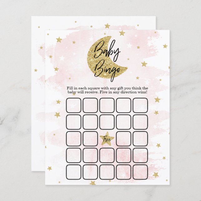 Over The Moon | Girls Baby Shower Bingo (Front/Back)