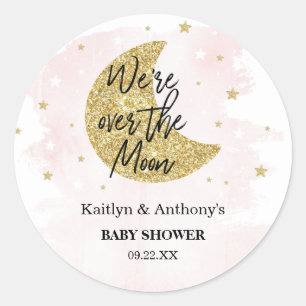 Over The Moon   Girls Baby Shower Classic Round St Sticker