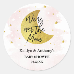 Over The Moon   Girls Baby Shower Classic Round Sticker