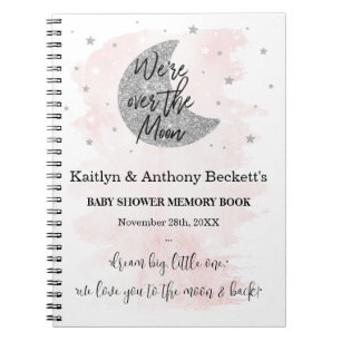 Over The Moon   Girls Baby Shower Memory Book