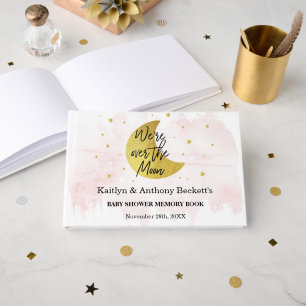 Over The Moon   Girls Baby Shower Memory Guest Book
