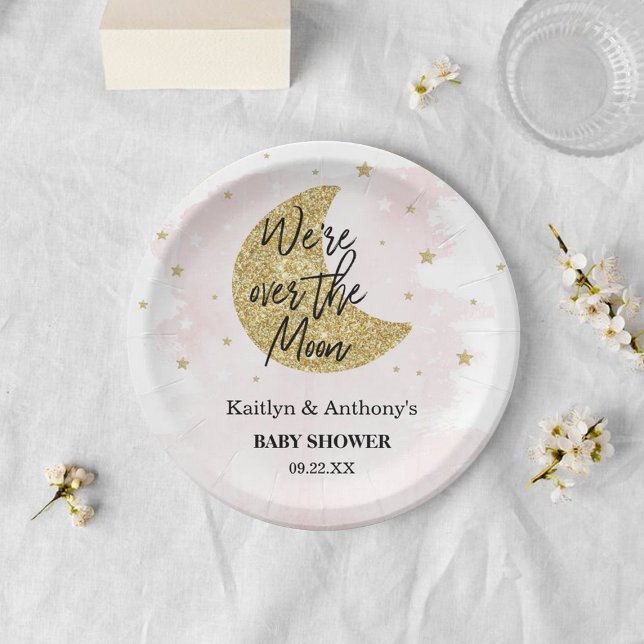 Over The Moon | Girls Baby Shower Paper Plate (Creator Uploaded)