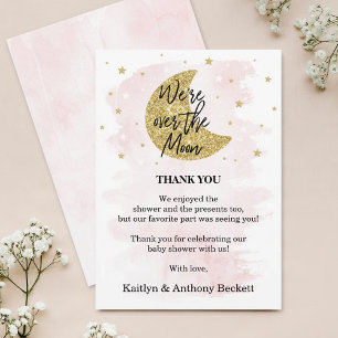 Over The Moon   Girls Baby Shower Thank You Card