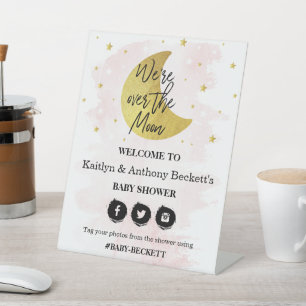 Over The Moon Girls Baby Shower Welcome Pedestal Sign
