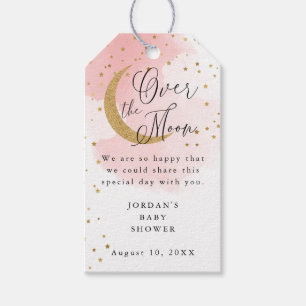Over the Moon Glitter, Pink Baby Shower Gift Tags