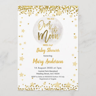 Over The Moon Gold Baby Shower Invitation