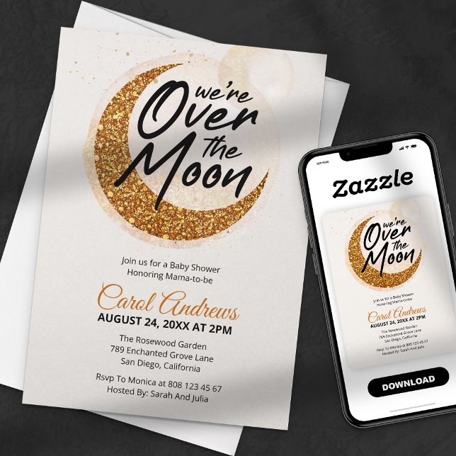 Over the Moon Gold Glitter Baby Shower Invitation (Creator Uploaded)