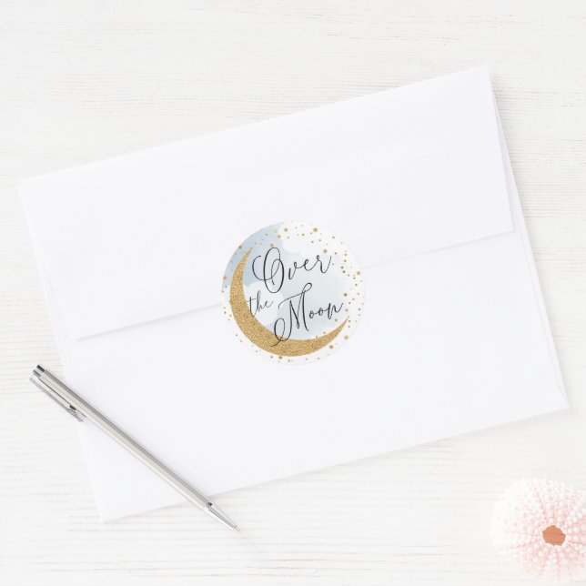 Over the Moon, Gold Glitter Blue Envelope Seal (Envelope)