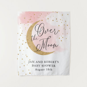 Over the Moon, Gold Glitter Pink Baby Shower Tapestry
