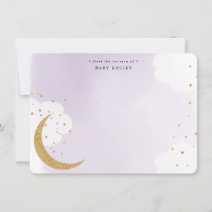 Over the Moon Gold Glitter, Purple Personalized Card