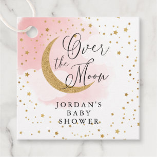 Over the Moon Gold & Pink Baby Shower Hanging Favour Tags