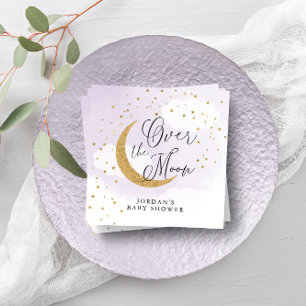 Over the Moon Gold Purple Baby Shower Personalized Napkin
