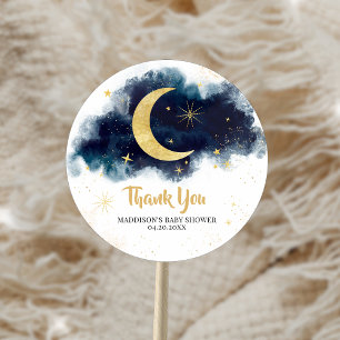 Over the Moon Gold Stars Blue Baby Shower Classic Round Sticker