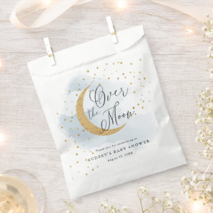 Over the Moon Gold Stars Blue Baby Shower Favour Bag