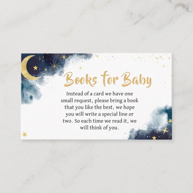 Over the Moon Gold Stars Blue Books for Baby Enclosure Card (Front)