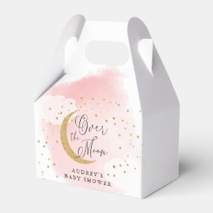 Over the Moon Gold Stars Pink Baby Shower Favor Box