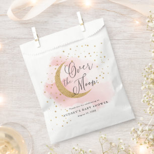 Over the Moon Gold Stars Pink Baby Shower Favour Bag