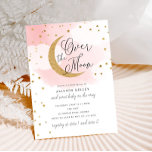 Over the Moon Gold Stars Pink Baby Shower Invitation<br><div class="desc">This beautiful invitation features a simple moon and stars design and a script heading.  Customize the text on the template form.  Select the option to customize further to change the font style,  colour and size.</div>