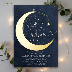 Over the Moon Gold Watercolor Coed Baby Boy Shower