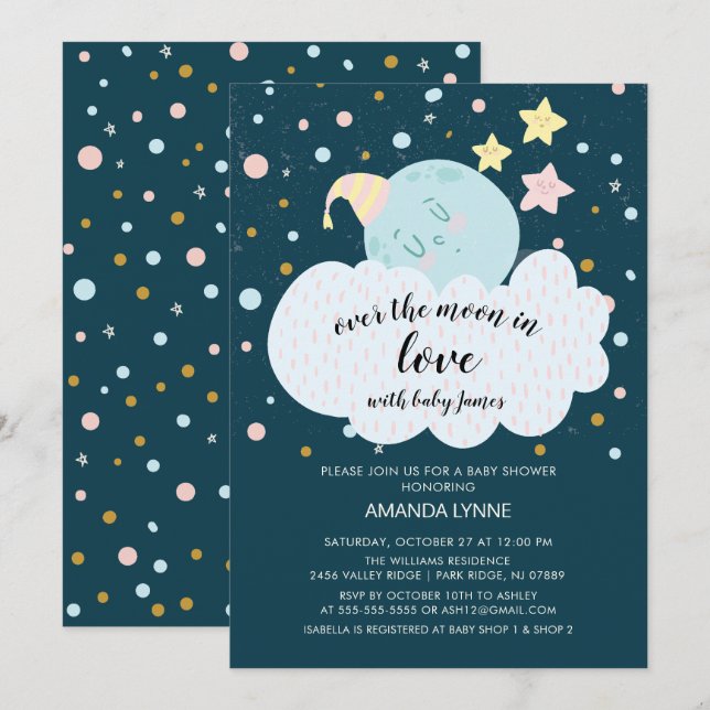 Over the Moon Love Baby Shower Invitation (Front/Back)