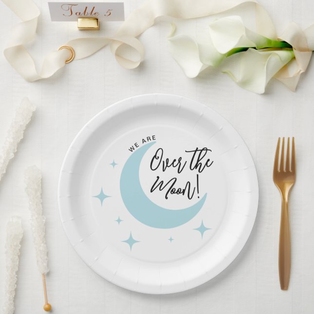 Over the Moon Minimalist Baby Shower  Paper Plate (Wedding)