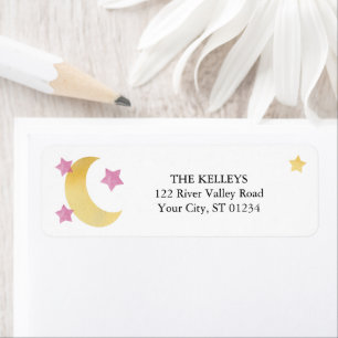 Over the Moon, Moon and Pink Stars Return Address
