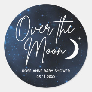 Over The Moon Name Date Themed Baby Shower Classic Round Sticker