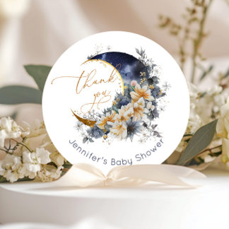 Over the moon navy gold foil thank you classic round sticker