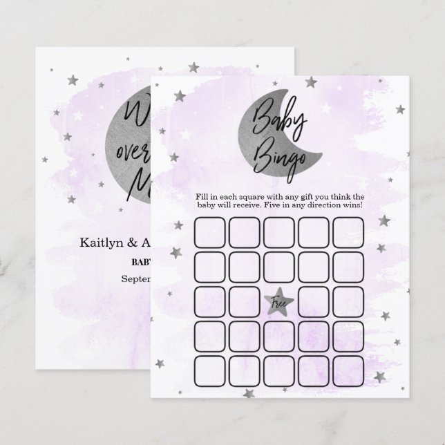 Over The Moon | Neutral Baby Shower Bingo (Front/Back)