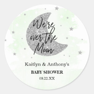 Over The Moon Neutral Baby Shower Classic Round Sticker