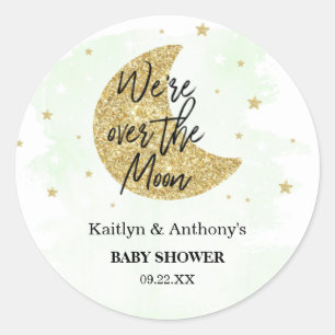 Over The Moon Neutral Baby Shower Classic Round Sticker