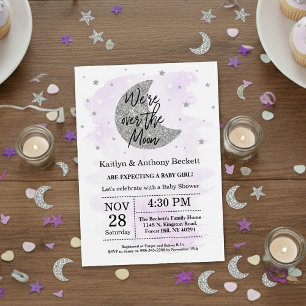 Over The Moon   Neutral Baby Shower Invitation