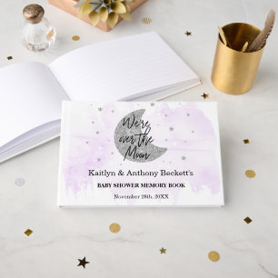 Over The Moon   Neutral Baby Shower Memory Guest Book