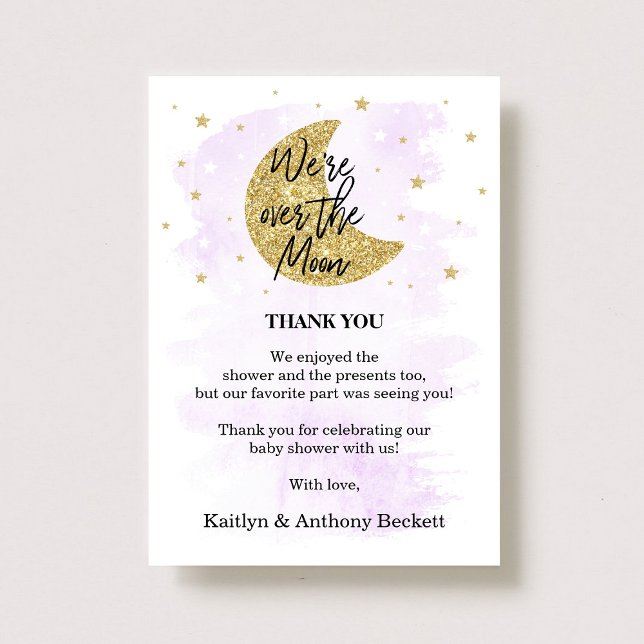 Over The Moon | Neutral Baby Shower Thank You Card (Creator Uploaded)
