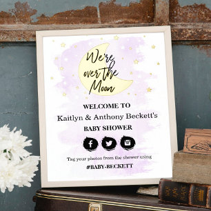Over The Moon   Neutral Baby Shower Welcome Sign
