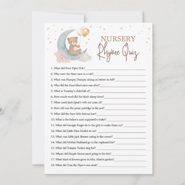 Over the Moon Nursery Rhyme Quiz Game Card (Front)