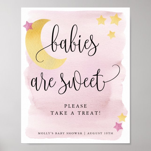 Over the Moon Pink Babies Are Sweet Favour/Treat Poster (Front)
