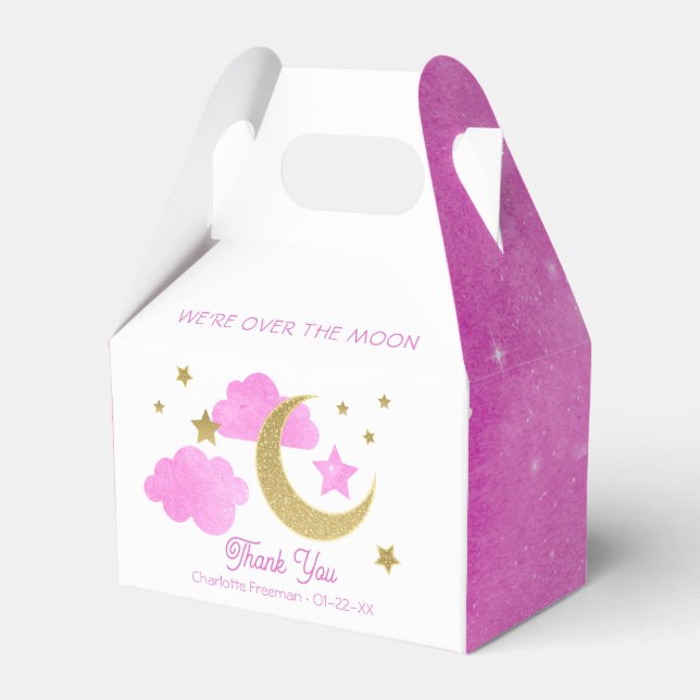 Over the Moon Pink Baby Shower Favour Box (Front Side)
