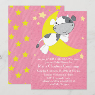 Over The Moon Pink Baby Shower Invitation