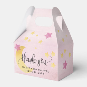 Over the Moon, Pink Baby Shower Moon Stars Favor Box