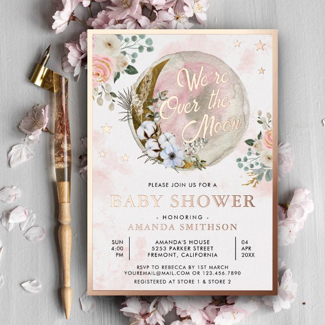 Over The Moon Pink Floral Baby Shower Rose Gold (Creator Uploaded)