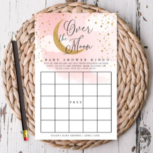 Over the Moon Pink & Gold Baby Paper Bingo Card