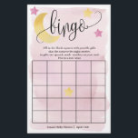 Over The Moon, Pink Stars Bingo Paper Game Card<br><div class="desc">Have some fun at your shower with this fun bingo game! Add your personalized text using the template form. Use the value paper to make it easier to write on.</div>