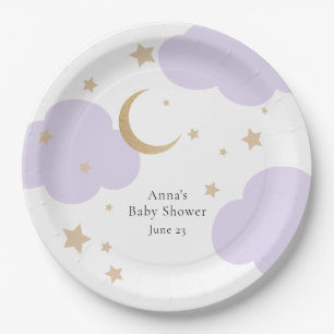 Over the Moon Purple Baby Shower  Paper Plate